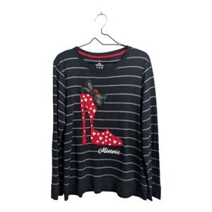 Disney Parks Minnie Mouse Sweater Size XL Black Striped Red Polka Dot High Heel